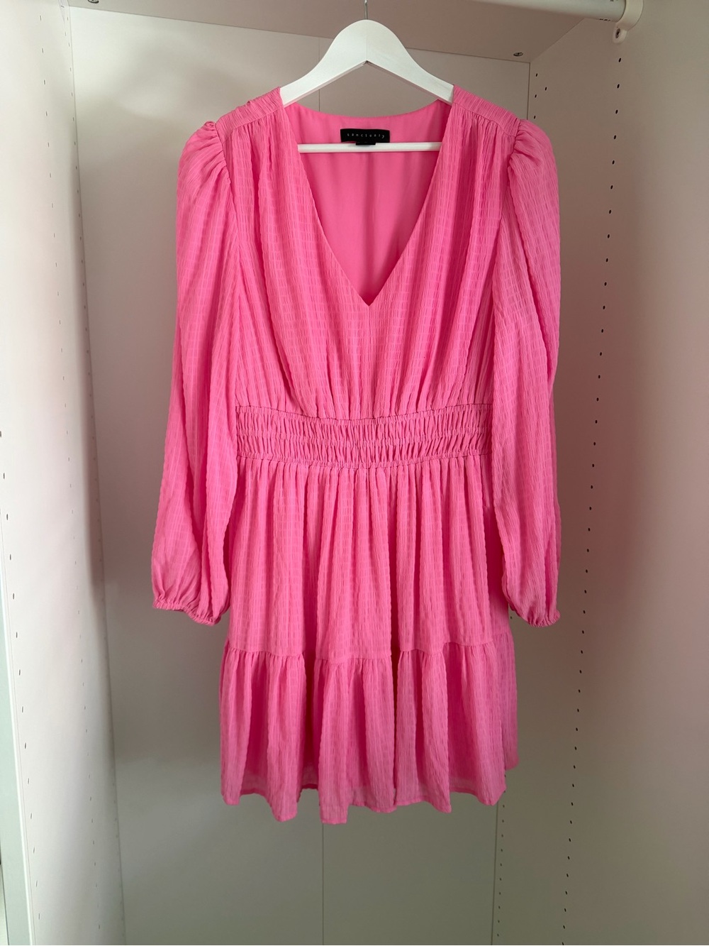 Sanctuary Bright Pink V-Neck Long Sleeve Tiered Tunic